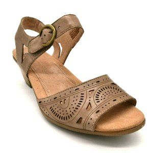 Women's Taupe Laser-Cut Ankle Strap Sandal